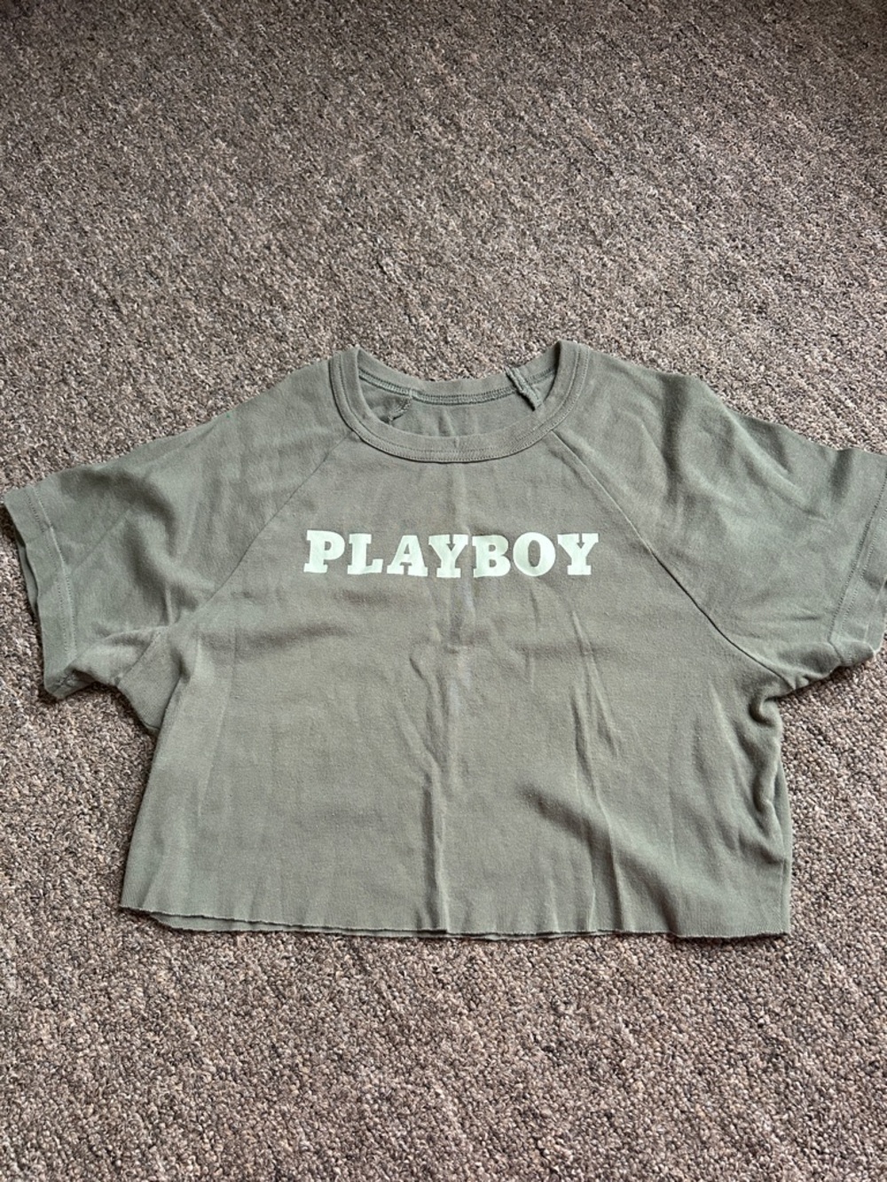 PLAYBOY Olive Cropped Tee with White Logo